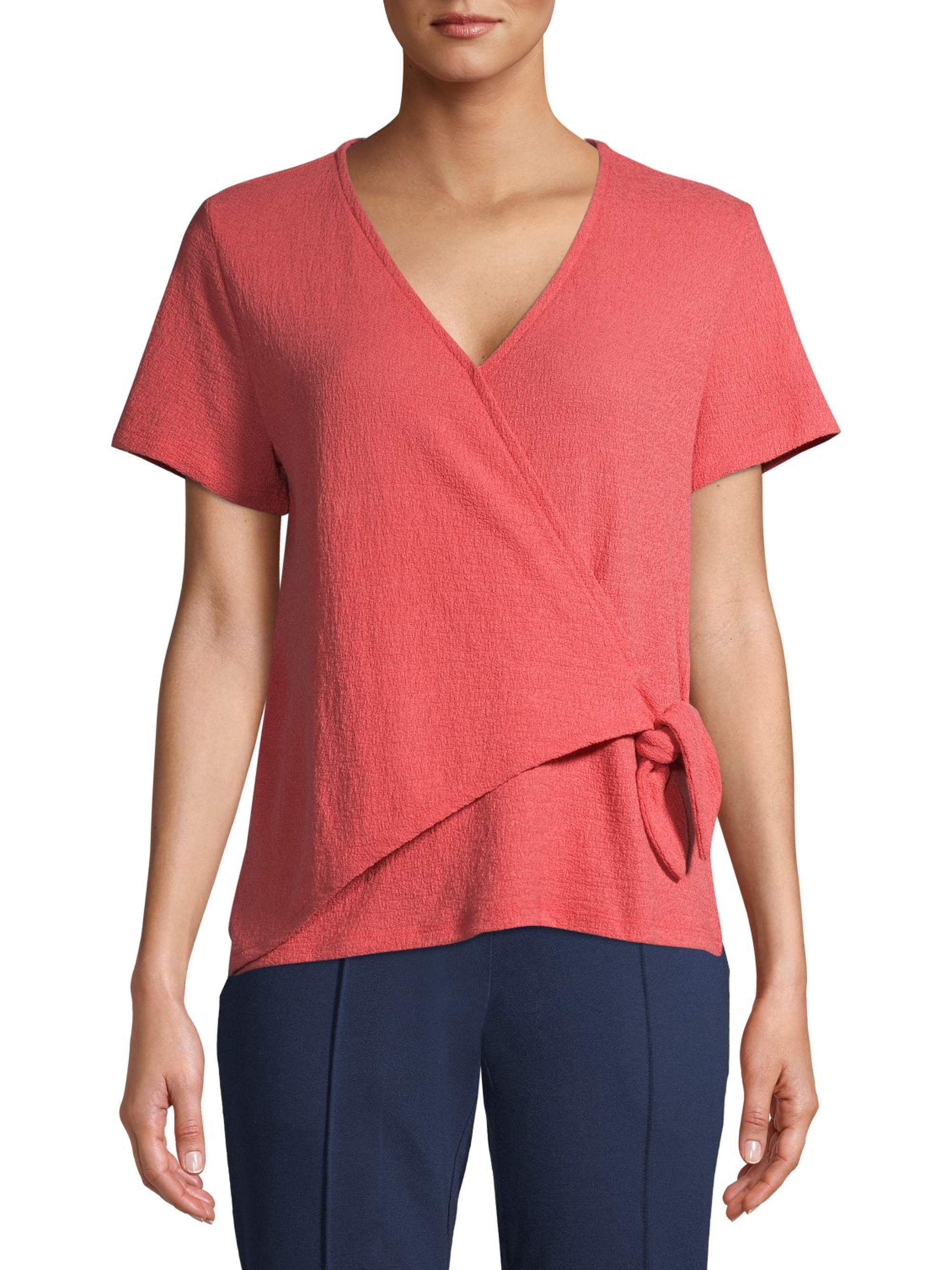 red wrap top short sleeve