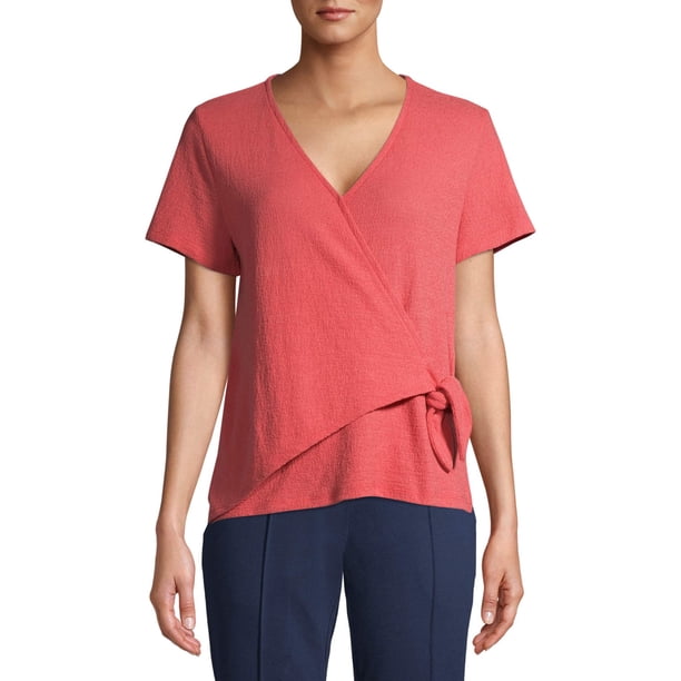 Time and Tru Women's Short Sleeve Wrap Top