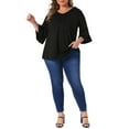 thumbnail image 2 of Blusa elegante casual de mujer plus size con volantes de 3/4 de manga y escote en V, tamaño 3X, color negro, 2 of 6