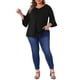thumbnail image 2 of Blusa elegante casual de mujer plus size con volantes de 3/4 de manga y escote en V, tamaño 3X, color negro, 2 of 6