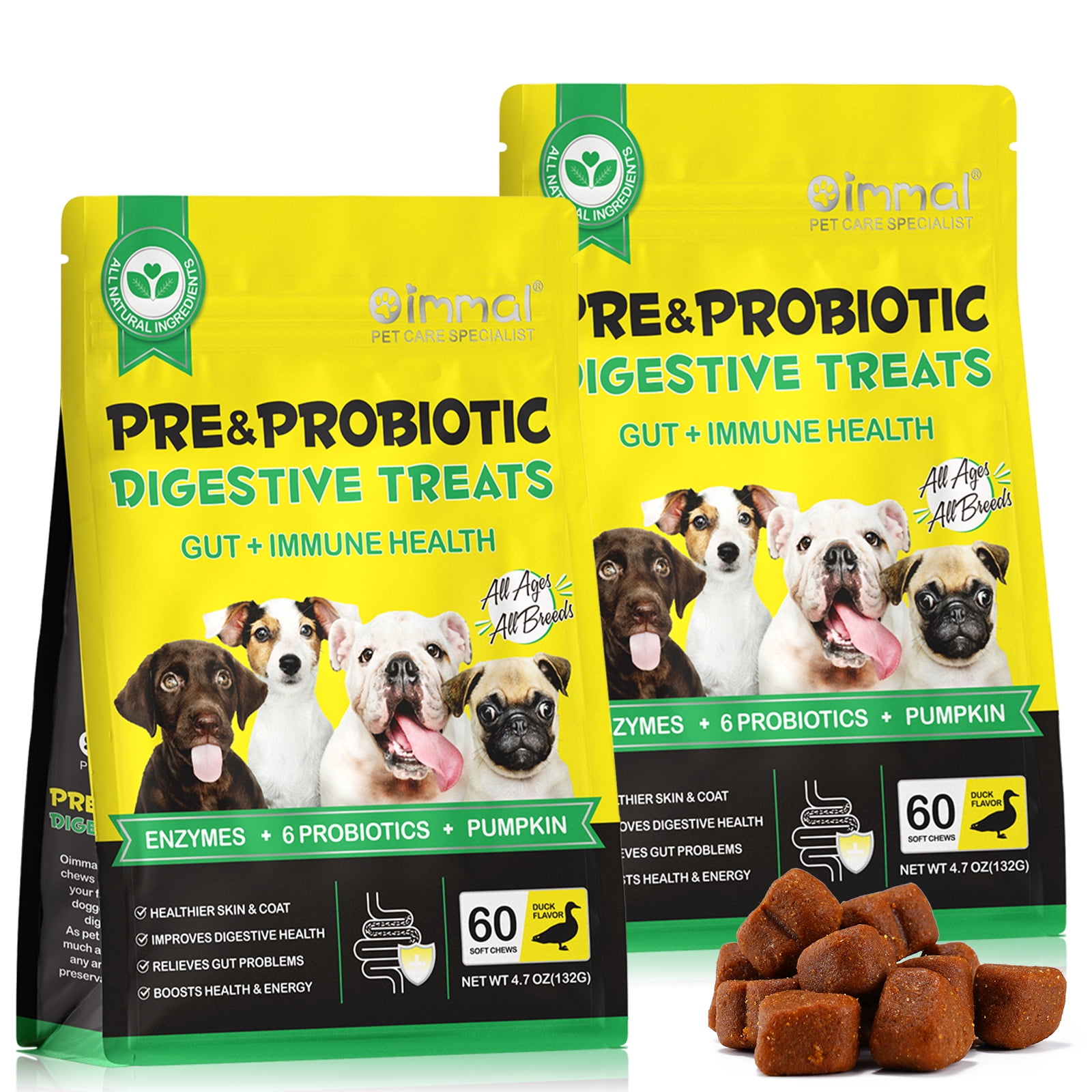 Petpya Probiotic for Dogs, Dog Digestion Gut Health Probiotic,Pet Naturals Daily,Immune & Digestive Support Chewable Dogs Probiotics, Duck Flavor, 120 Chews Natural Supplement Treat (2pack)