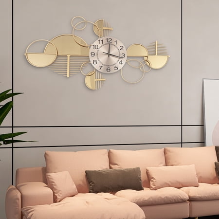 Creative Modern Metal Wall Clock, Personality Glass Decor Large Wall Clock with Silent Movement, Decorative Clock for Living Room, Bedroom, Gold