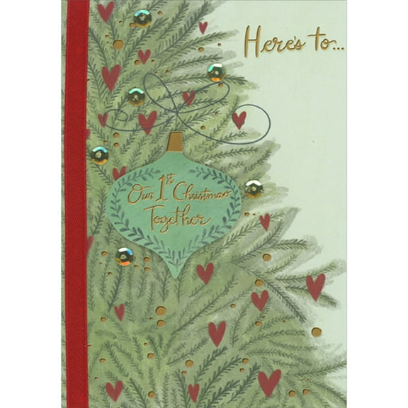Designer Greetings Our 1st Christmas Together 3D Die Cut Green Ornament on Tree Hand Decorated Christmas Card