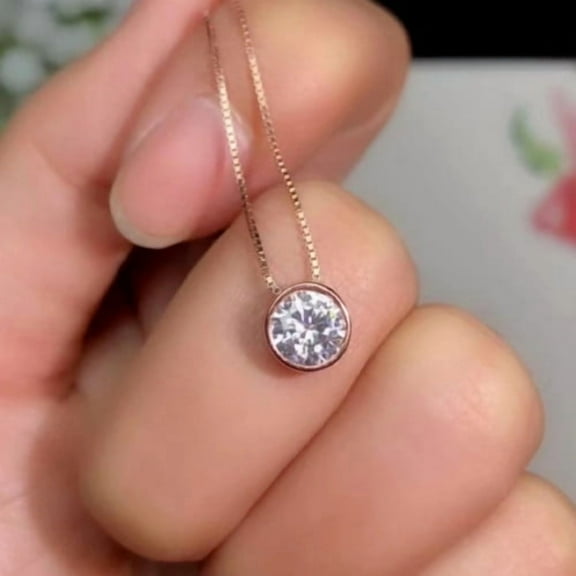 1Ct Round Lab Created Solitaire Diamond Pendant 14k Rose Gold Plated