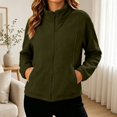 thumbnail image 2 of Huyun Womens Fleece Zip Up Jacket Lightweight Stand Collar Long Sleeve Athletic Running Jacket with Pockets Green,XXL, 2 of 5