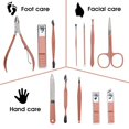 thumbnail image 2 of Juego portátil de cortadoras de uñas y herramientas de belleza, juego de manicura martensítica de acero inoxidable de oro rosa 12 en 1, con bolsa de cuero rosa, adecuado para el hogar, trabajo Afortunado Sencillez, 2 of 5