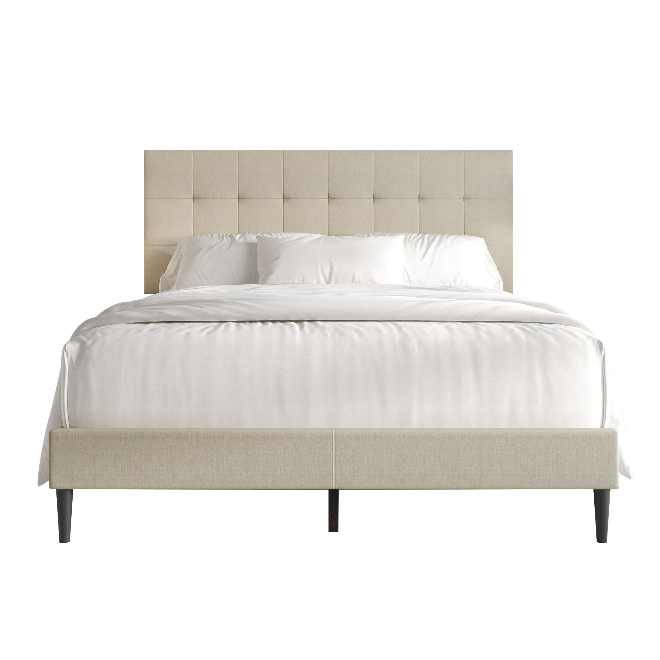 Castle Place Classic Linen Upholstered Full Platform Bed, Beige