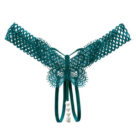 Sexy Panties for Women Green Lace Thongs Beaded Thong Thong Lingerie Underwear One Size