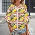 thumbnail image 3 of Summer Lemon Red Buffalo Plaid Women's V-Neck Blouse With 3/4 Ruffled Bell Sleeves Casual Top Ladies Blouses, 3 of 7