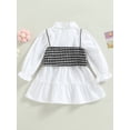 thumbnail image 5 of Kid Girl 2Pcs Summer Outfits, Long Sleeve Solid Color Shirt Dress + Houndstooth Cami Tops Set, 5 of 9