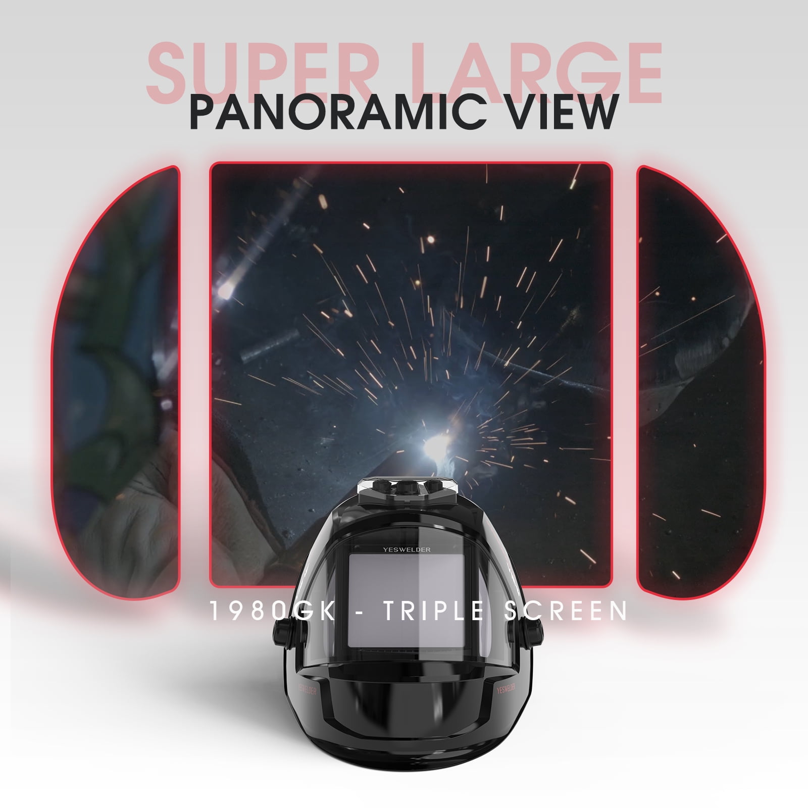 YESWELDER Auto Darkening Welding Helmet, Panoramic View with Side Lens, DIN5 Auto-Dimming, True Color, Type-C Charging