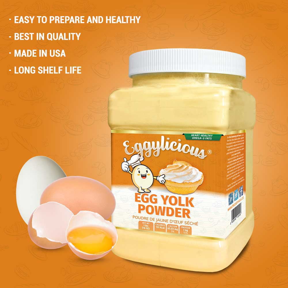 Eggylicious Egg Yolk Powder, Dried Natural Protein Powder, Made from Fresh Eggs, Pasteurized 1lbs (16oz)