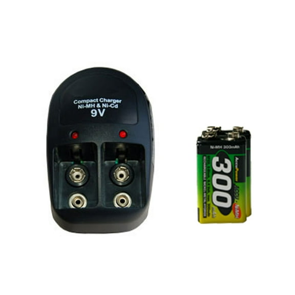 V-228 Two Bay 9 Volt Charger 2-Pack 9 Volt AccuPower NiMH Batteries (300 mAh)