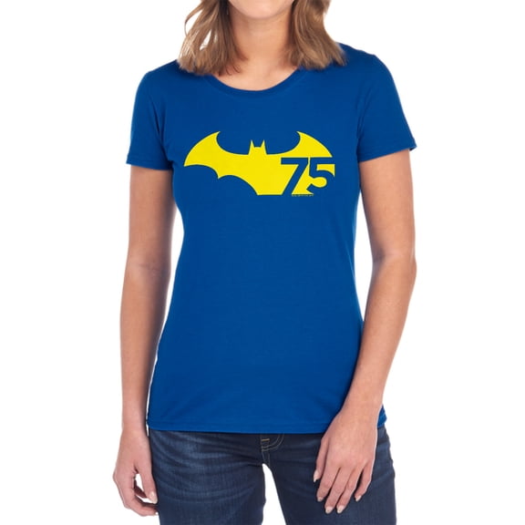 Batman 75 Logo 2 Women's T Shirt, Royal, X-Large