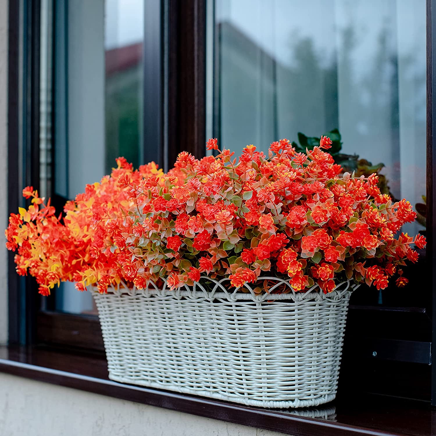 Viworld Artificial Mums Flowers Outdoor Plastic Plants - 12 Bundles Outside Face Fake Greenery UV Resistant No Fade Faux Shrubs Home Garden Porch Patio Decoration Bundles Office Thanksgiving