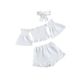 thumbnail image 3 of Qiylii Girls Off Shoulder Flare Sleeves Tops+Ruffle Shorts+Headband Clothes Set, 3 of 6