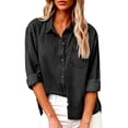 thumbnail image 3 of Vetsdori Women's Long Sleeve Shirts Demin Collar Button down Blouses Plain,Loose Trendy Pockets Tops for Ladies Trendy, 3 of 9