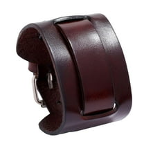 PU Leather Bracelet, Adjustable Buckle Wide Bangle Wristband for Men Women Daily Brown