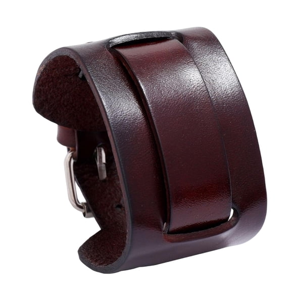 Milageto PU Leather Punk Bracelet Adjustable Buckle Wide Bangle for Men Women Daily Brown