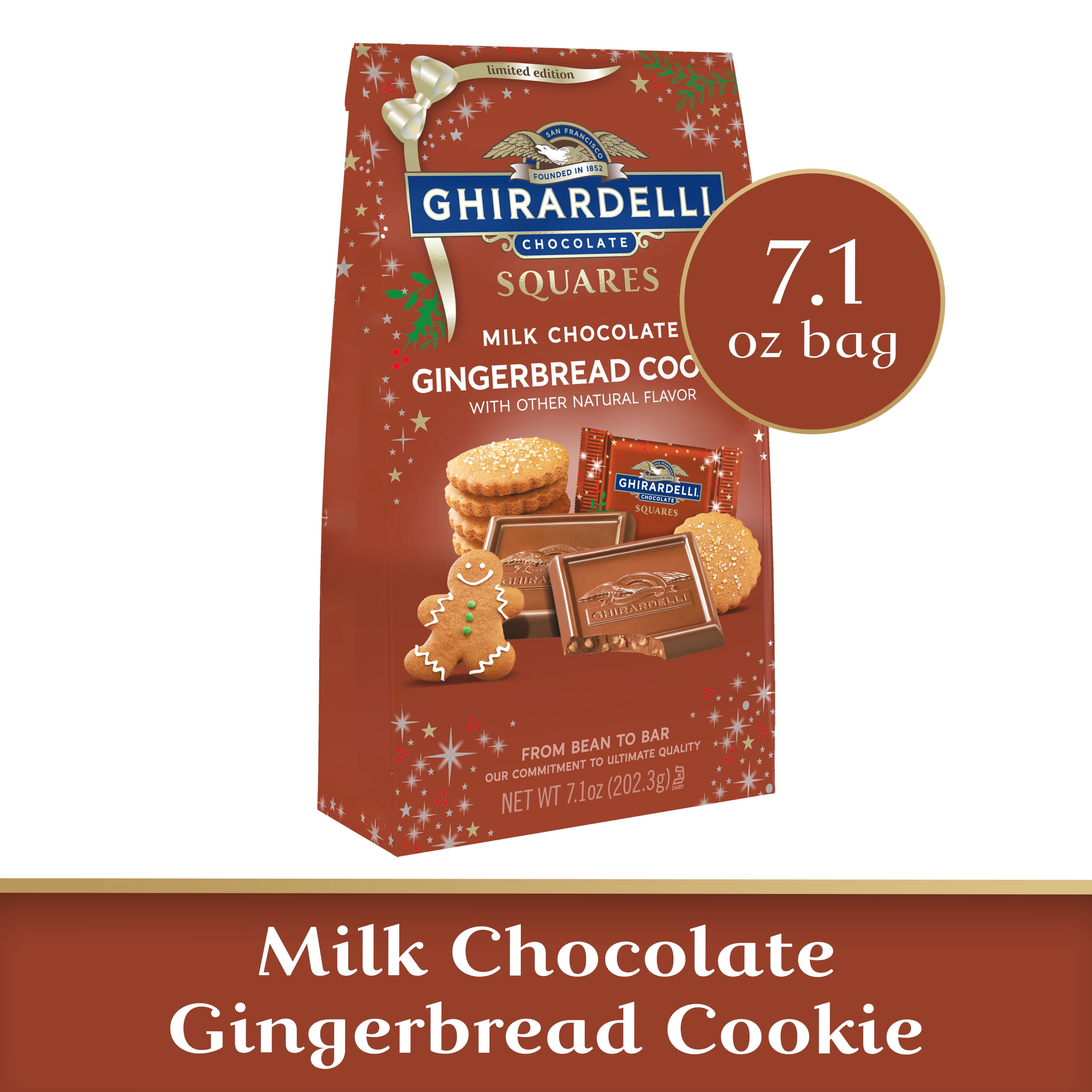 GHIRARDELLI Milk Chocolate Gingerbread Cookie SQUARES, 7.1 Oz Bag