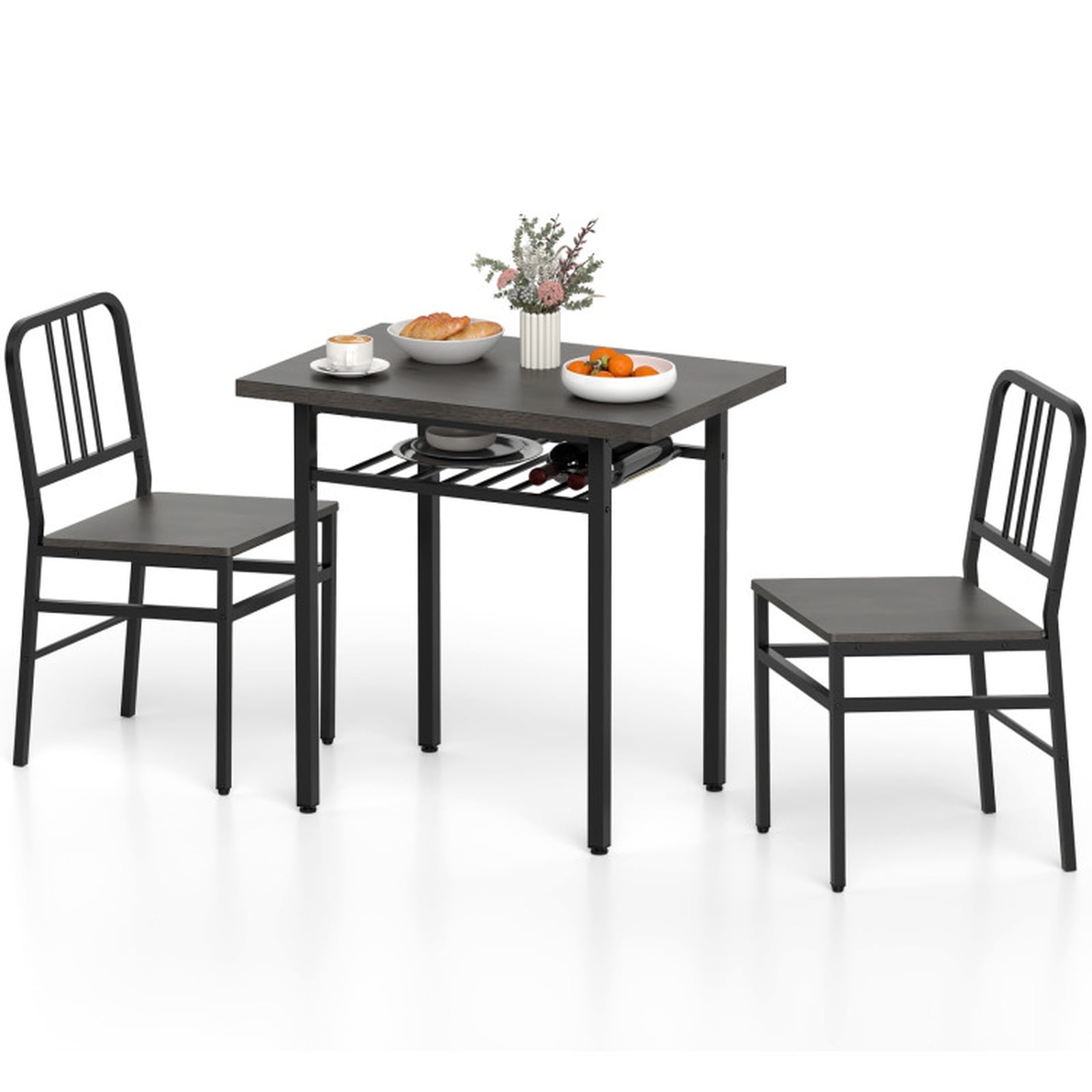 Furnibear 3-Piece Dining Table Set with Rectangular Kitchen Table and 2 Chairs for Kitchen Dining Room Breakfast Nook Home, Gray