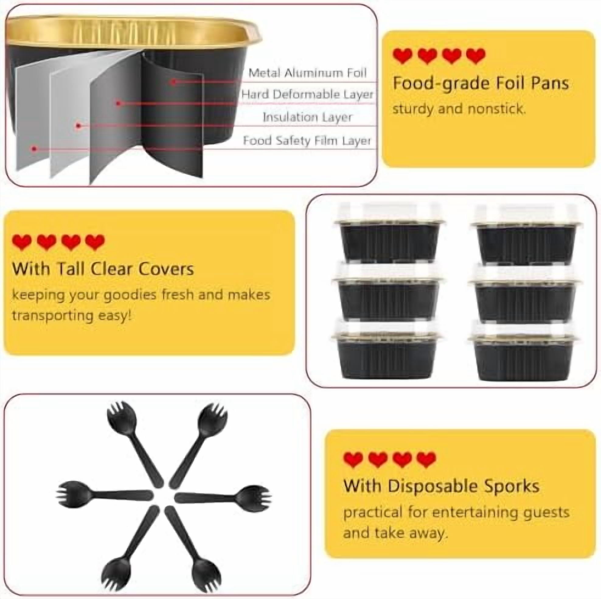 5oz/80pack Mini Cake Pans with Lids, Disposable Ramekins Muffin Tins Cupcake Baking Cups,Small Aluminum Foil Brownie Baking Pan Containers Mini Cheesecake Holders-Black