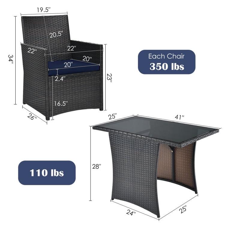 Aimee Lii 3 Pieces Wicker Patio Furniture Set with Cushion and Sofa Armrest, Small Patio Set, Navy Aimee Lii 3 Pieces Wicker Patio Furniture Set with Cushion and Sofa Armrest, Small Patio Set, Navy