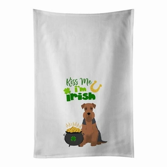Carolines Treasures WDK4732WTKT 28 x 19 in. Grizzle & Tan Airedale Terrier Saint Patricks Day White Kitchen Towel Dish Towels - Set of 2