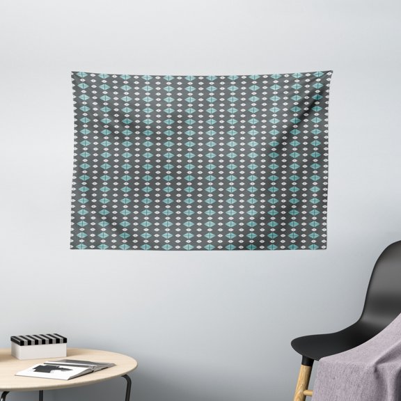 Geometric Tapestry, Modern Style Tile Pattern with Triangles Forming Diamond Shapes, Wall Hanging for Bedroom Living Room Dorm Decor, 60W X 40L Inches, Grey Pale Blue and White, by Ambesonne