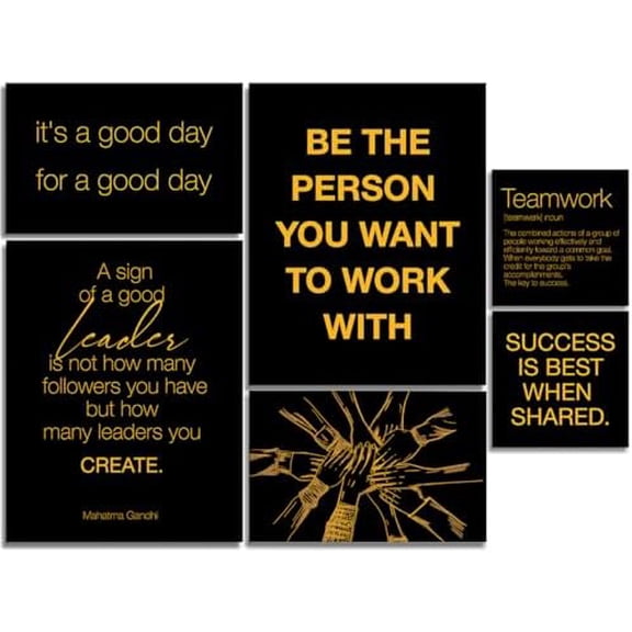 Inspirational Office Wall Art for Women,Motivational Teamwork Wall Decor for Office,Black and Yellow Postive Quote Workplace Canvas Wall Art for Set of 6