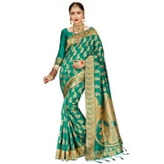 Elina Fashion Banarasi Art Silk Woven Traditional Saris, Teal