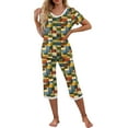 thumbnail image 6 of Dianli Gifts Sleepwear Loungewear Women V-Neck Short Sleeve Pajama Set V-Neck Top With Pockets And Seven Quarter Elastic Waist Pants Breathable Cotton Blend Comfortable Homewear pajama set nightwear, 6 of 9