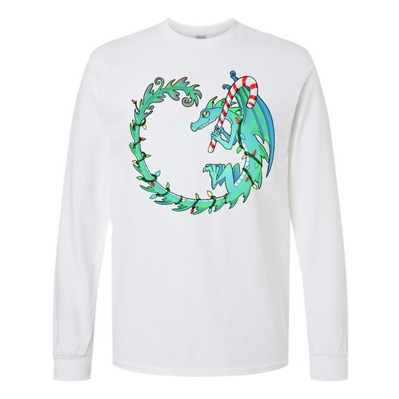 Inktastic Christmas Dragon with Candy Cane Long Sleeve T-Shirt
