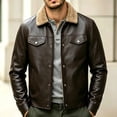thumbnail image 2 of IROINNID Men's Faux Leather Jacket Sherpa Collar Snap Button Front Casual Winter Coat with Two Chest Pockets Warm PU Outerwear Top, 2 of 5