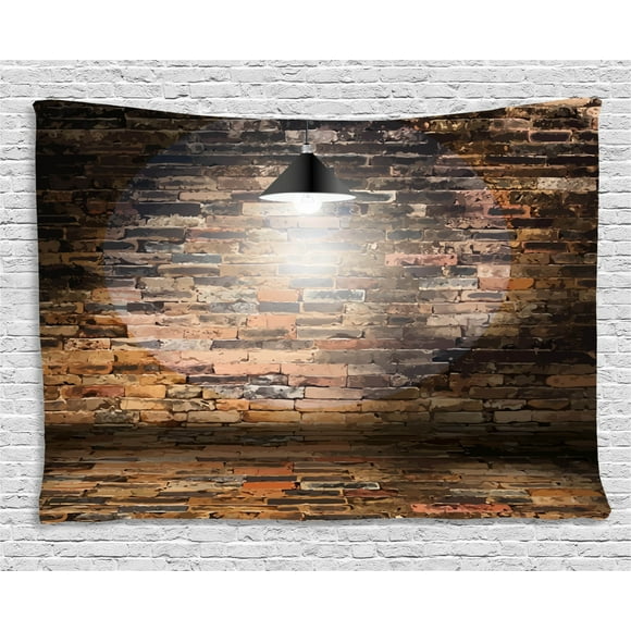 Rustic Home Decor Tapestry, Dark Cracked Bricks Ceiling Lamp Spot Light Life Building Urban City Image, Wall Hanging for Bedroom Living Room Dorm Decor, 60W X 40L Inches, Black Red, by Ambesonne