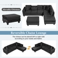 thumbnail image 4 of Modular L-Shape Velvet Sectional Sofa with Reversible Chaise, Hidden Storage Ottoman, Built-in Cup Holders, Cloud Comfort for Small Apartments and Family Lounges, Black, 4 of 9
