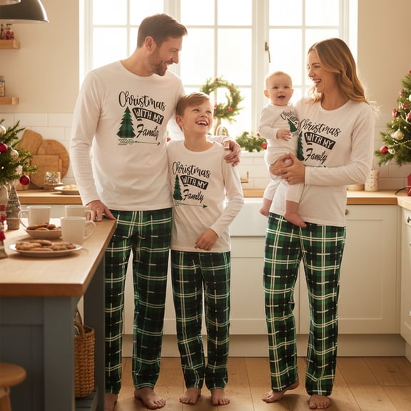 AIGUR Family Matching Christmas Pajama Set Christmas Tree Letter Print Christmas Family Matching Outfits Nightwears