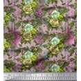 thumbnail image 1 of Soimoi Japan Crepe Satin Fabric Leaves & Grandiflora Roses Floral Print Fabric by the Yard 42 Inch Wide, 1 of 3