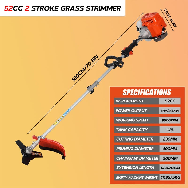 Floseru 5 in 1 Gas Powered Weed Eater,Cordless Multi Functional Lawn Mower Hedge Trimmer Brush Cutter Pruning Tool 2-Stroke Brush Cutter, Handheld Chainsaw Hedge Pruner