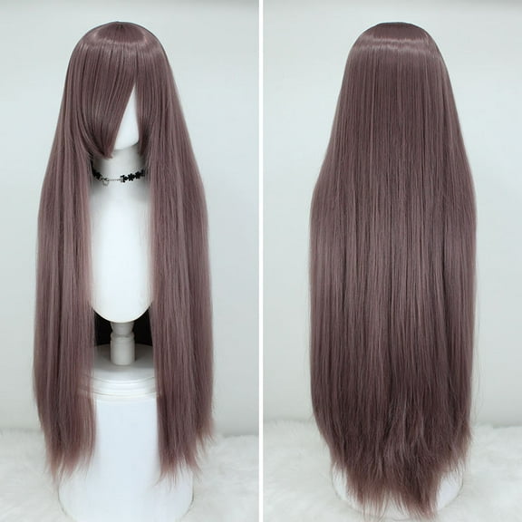 XmhyTop Women's 39" Long Straight Wig, Anime Fashion Style for Cosplay, Purple-Brown