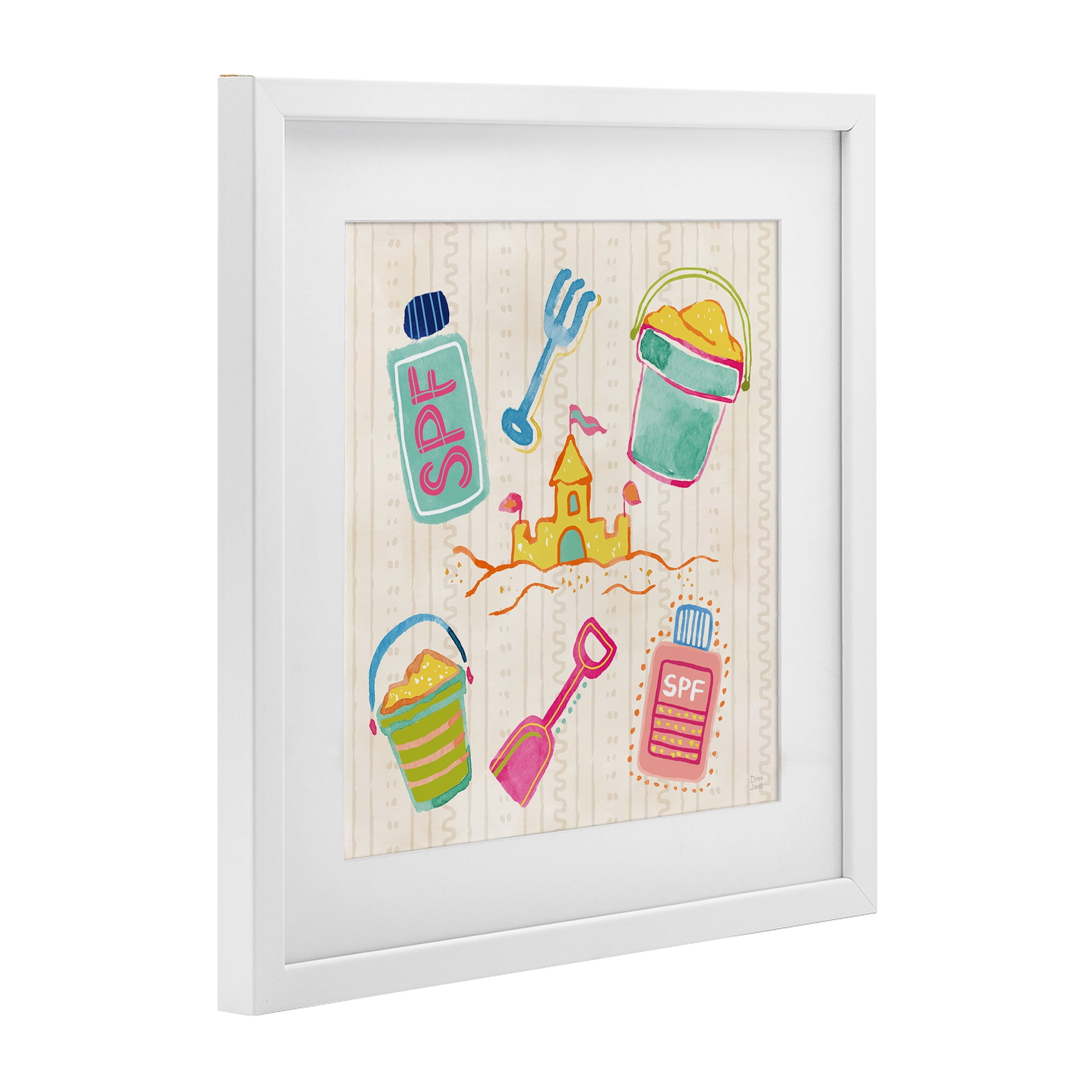 Stupell Industries Fun In The Sun Beach Pails White Framed Print Under Glass, design by Dina June