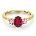 thumbnail image 3 of Gem Stone King 10K Yellow Gold Ruby Red Mystic Topaz and Pink Lab Grown Diamond Engagement Ring for Women | 1.16 Cttw | Oval 7X5MM | Gemstone November Birthstone | Size 7, 3 of 6
