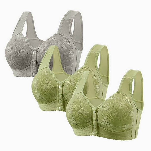 Karight 3 Pack Bras for Older Women Front Closure No Underwire Push up Bralettes Soft Floral Print Sleep Everyday Bra