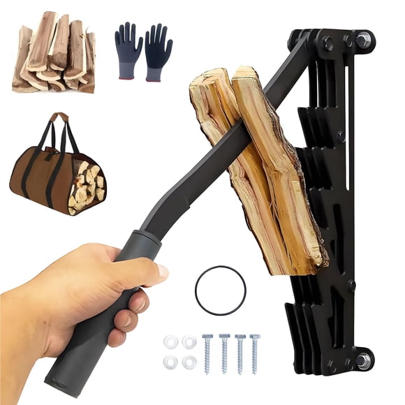 OCKYOOZ Wall Mounted Wood Splitter, Carbon Steel Kindling Splitter with 2 Detachable Handles, Manual Firewood Kindling Splitter w