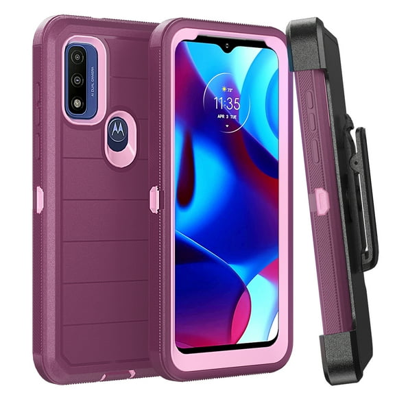 TASHHAR Moto G Play 2023 Case with Belt Clip Holster Military Grade Full Body Multilayer Drop Shock Protection Rugged Durable for Motorola G Play 2023/G Pure/G Power 2022 Phone - Wine Pink