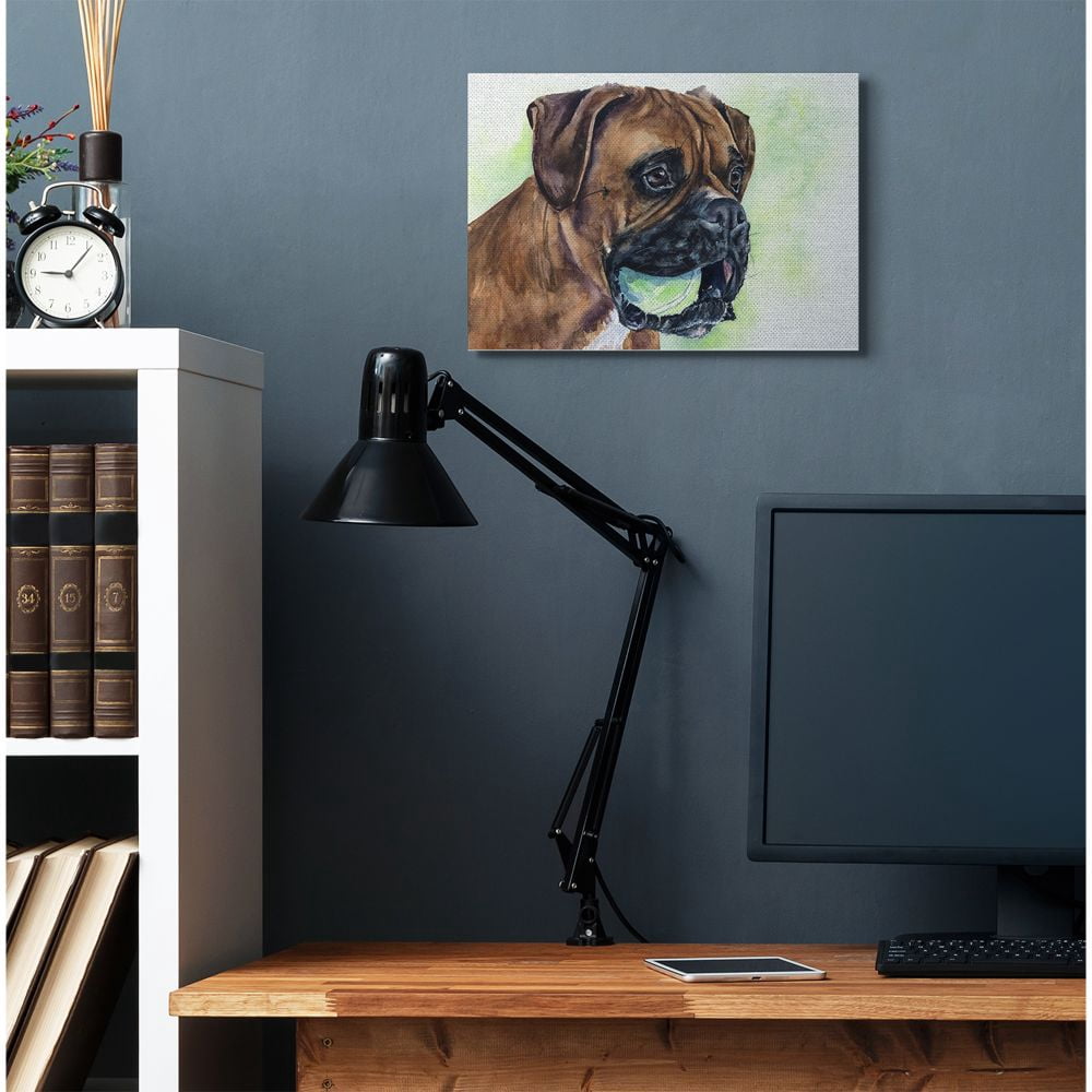 Stupell Industries Boxer With Ball Dog Pet Animal Watercolor Painting Canvas Wall Art by George Dyachenko