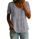 thumbnail image 2 of Craaazy Women's Casual V Neck Blouse, Solid Color Short Sleeve Button Down Shirt, Loose Fit Comfy Breathable Cotton Linen Tops for Daily Wear Gifts, 2 of 6