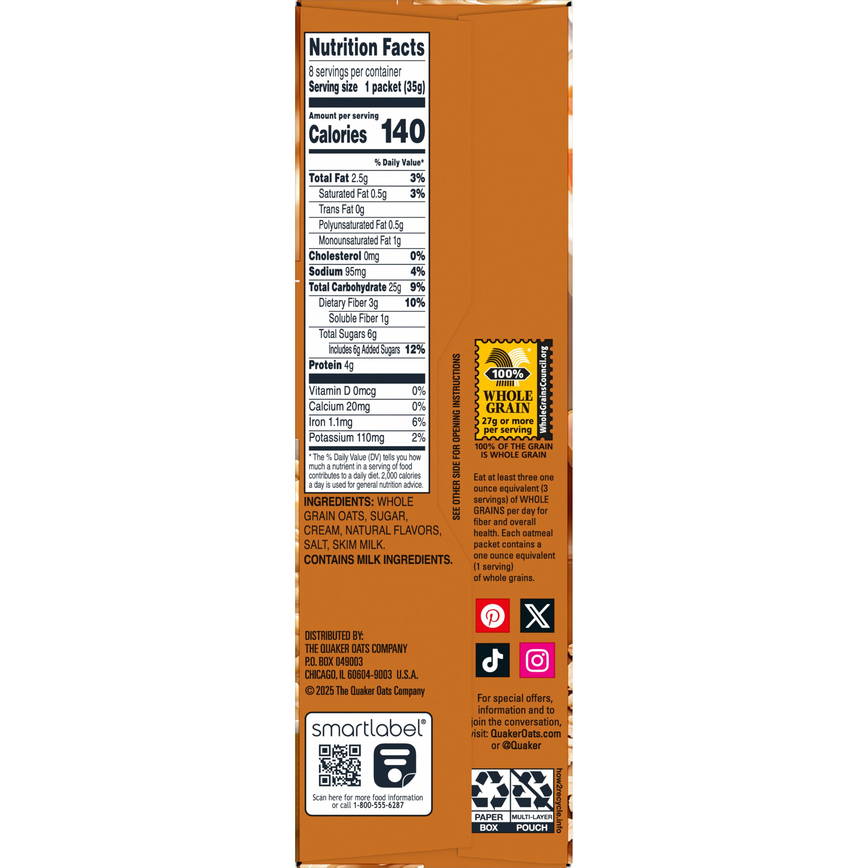 (4 pack) Quaker Caramel Macchiato Flavor Instant Oatmeal, 8 Count, 9.8 Ounce Box