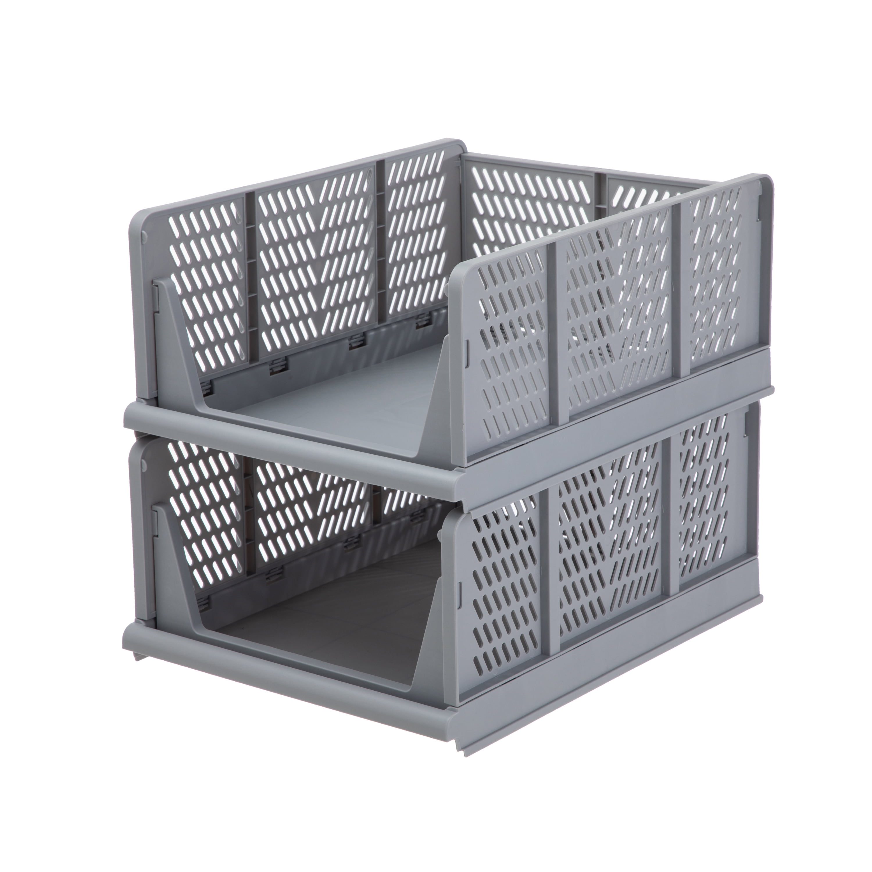 Your Zone Kids Collapsible Stacking Plastic Storage Bin, Grey, 13 in x 17 in x 1.3 in