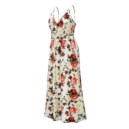 

Seyurigaoka Women Summer Sleeveless Floral Spaghetti Strap V-neck Slip Dress